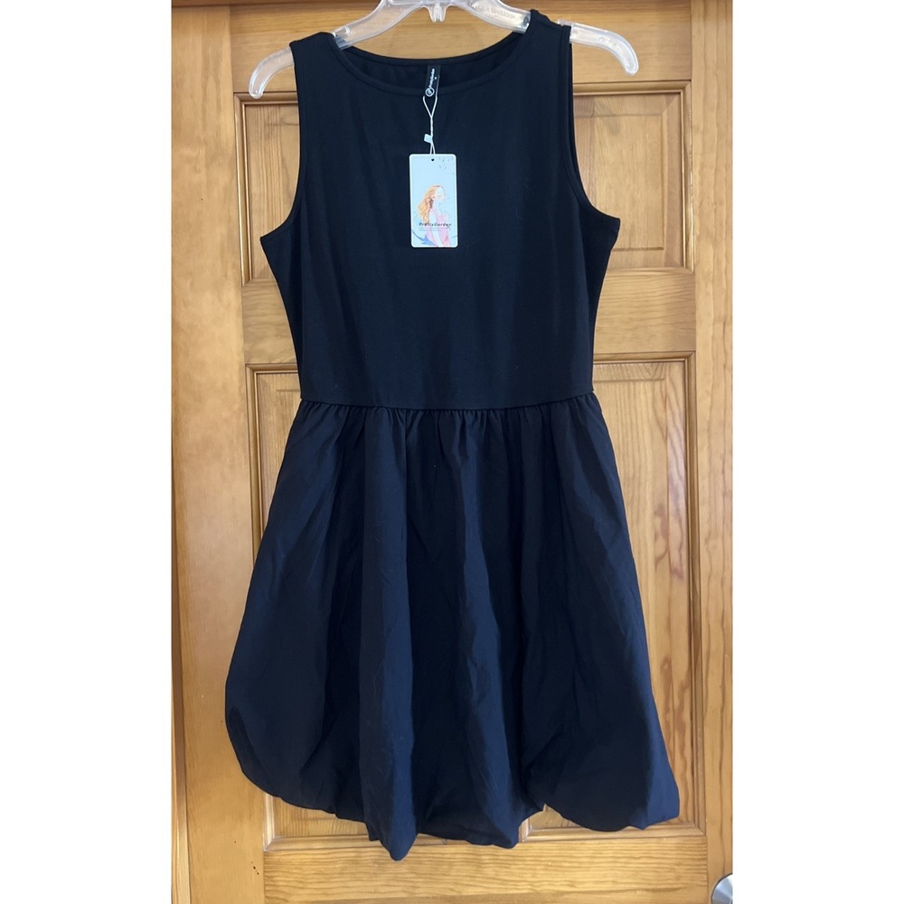 Pretty Garden Women Dress Black Round Neck Balloon Hem Sleeveless Medium